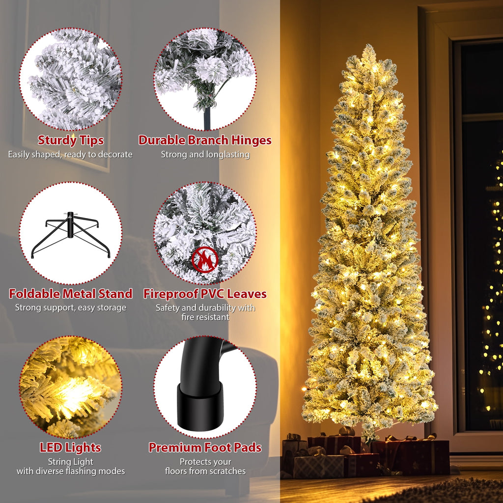 Legooin 6ft Pre-lit Slim Christmas Tree Skinny Hinged Artificial Xmas Tree with 250 Color-Changing Lights+957 Branch Tips