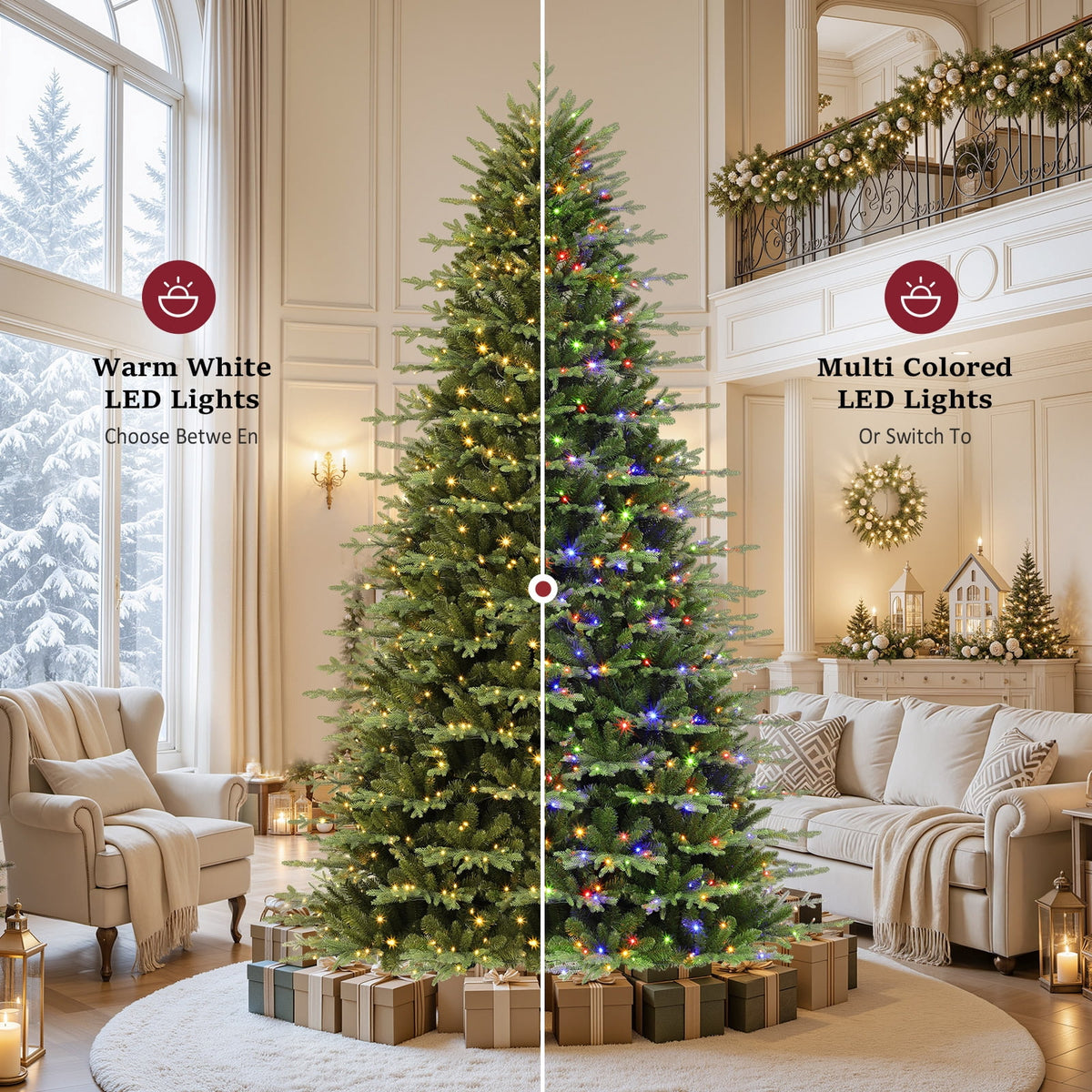 Lolsea 7ft Prelit Aspen Noble Fir Artificial Christmas Tree with Realistic PE Foliage, Warm White & Multi-Color Lights and Remote Control