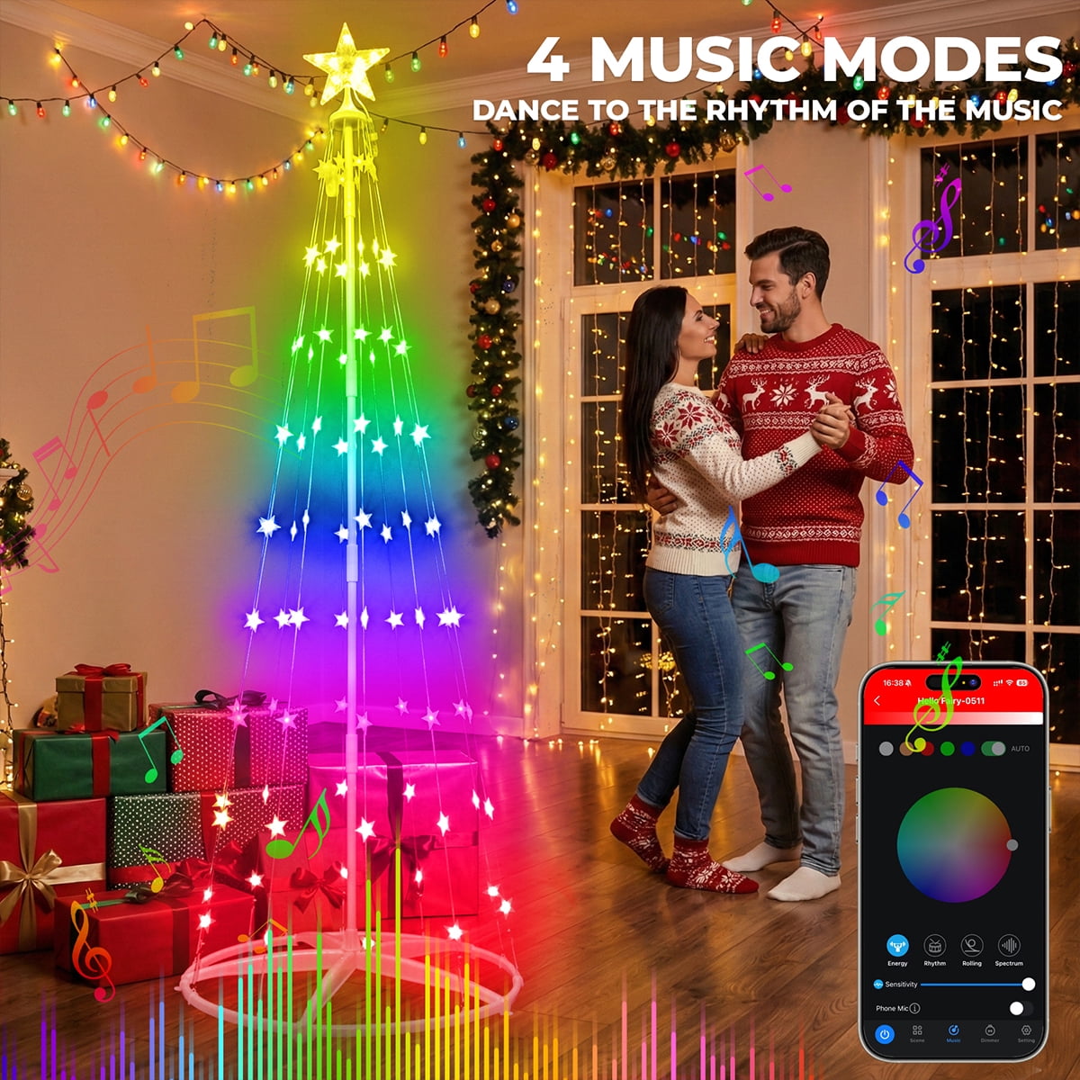 8FT 236 LED Christmas Cone Tree Smart Light with 58 Modes DIY Timer Remote Dimmable Artificial Christmas Tree for Porch Yard Patio Indoor Outdoor Xmas Holiday Decor