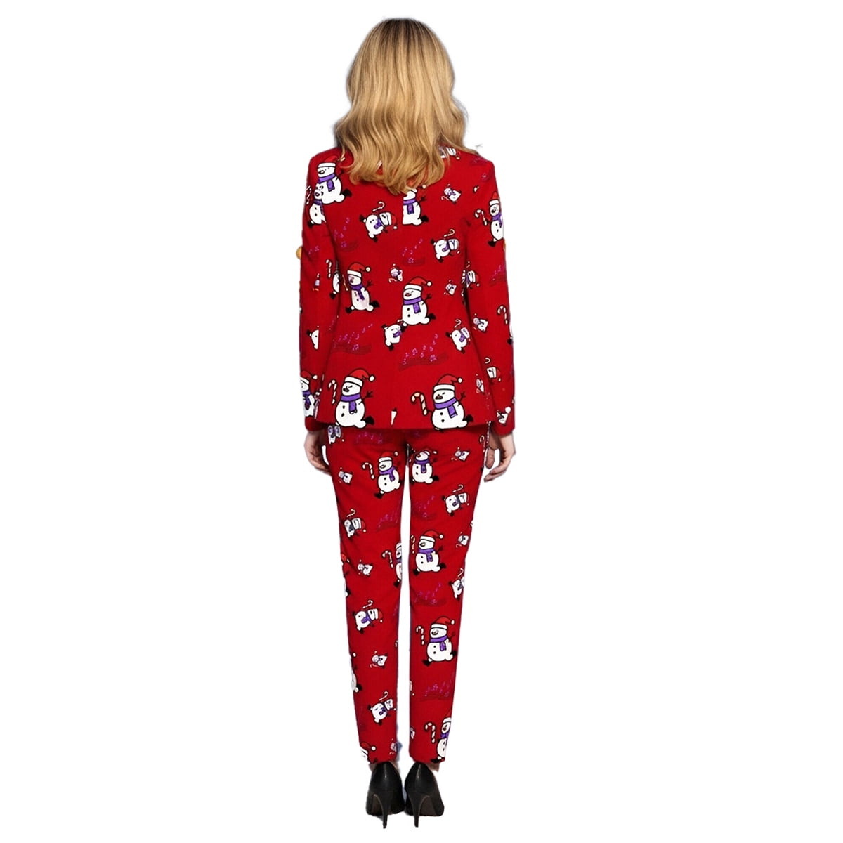 Drtj Women's Christmas Snowman Printed 2-Piece Suit Set, Festive Blazer and Pants Outfit, Available for Holiday Parties