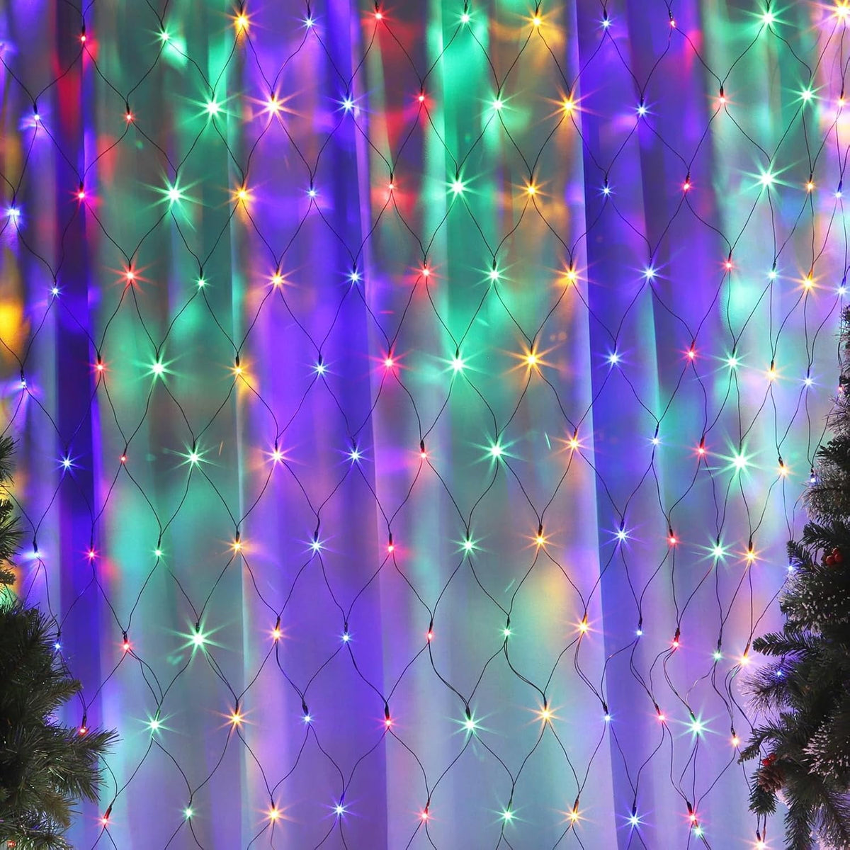 Christmas Net Lights Outdoor, 192 LED 9.8Ft x 6.6Ft Net Lights, Waterproof Christmas Outdoor Mesh Lights for Tree Bushes Holiday Party Garden, Holiday Wedding Party Decorations