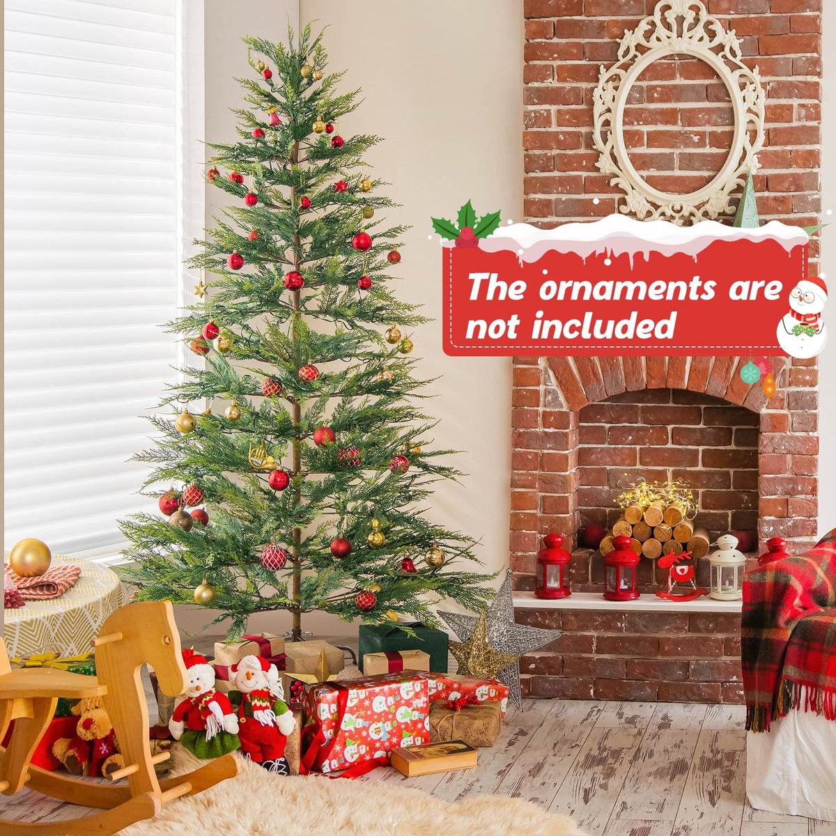 Topbuy 6.5 FT Artificial Cypress Christmas Tree Pre-lit Hinged Xmas Tree with 430 Warm White LED Lights 470 Highly Simulated Branch Tips
