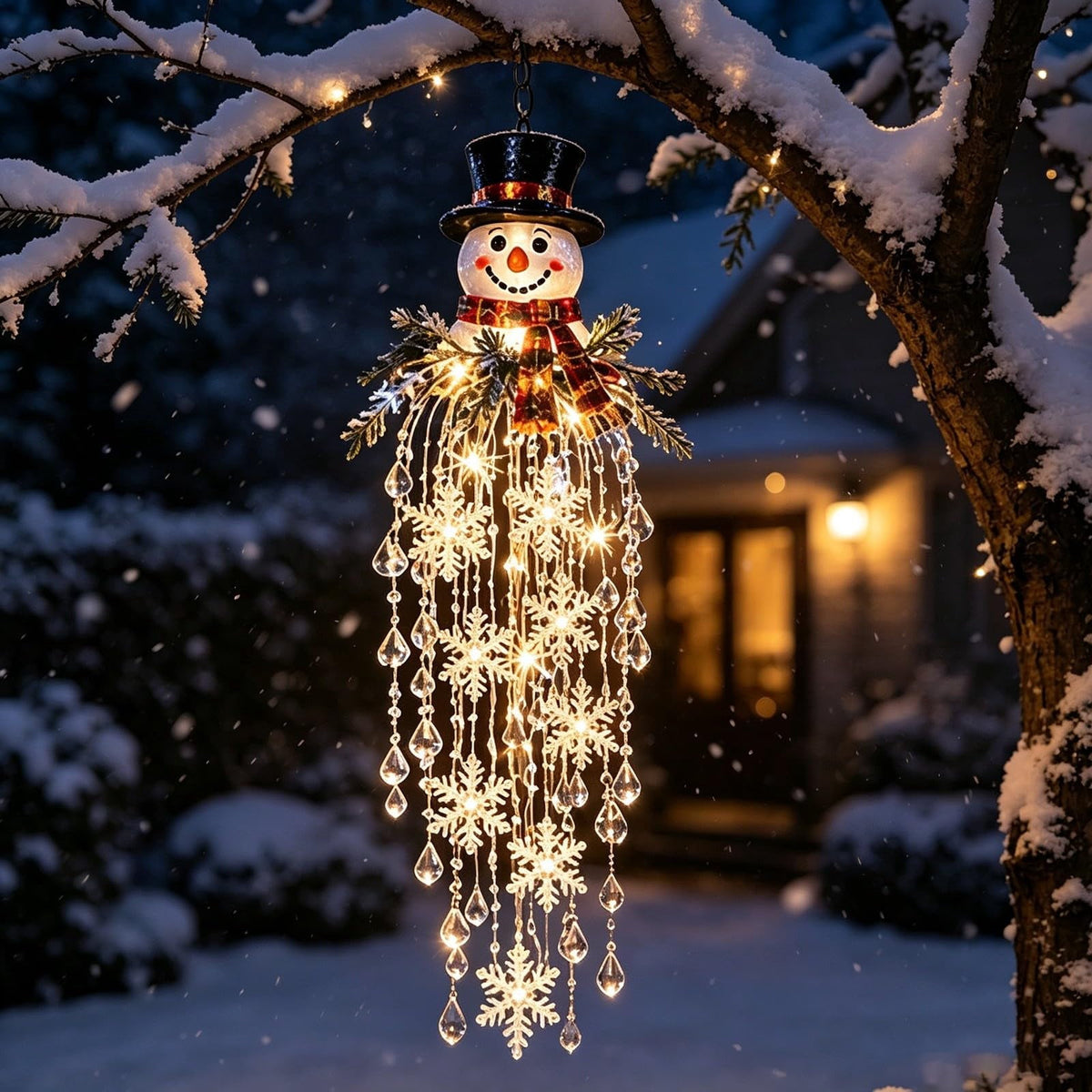 Crystal Cascade Christmas Light - Hanging Snowflake & Crystal LED Porch Decor(Blue light ball)