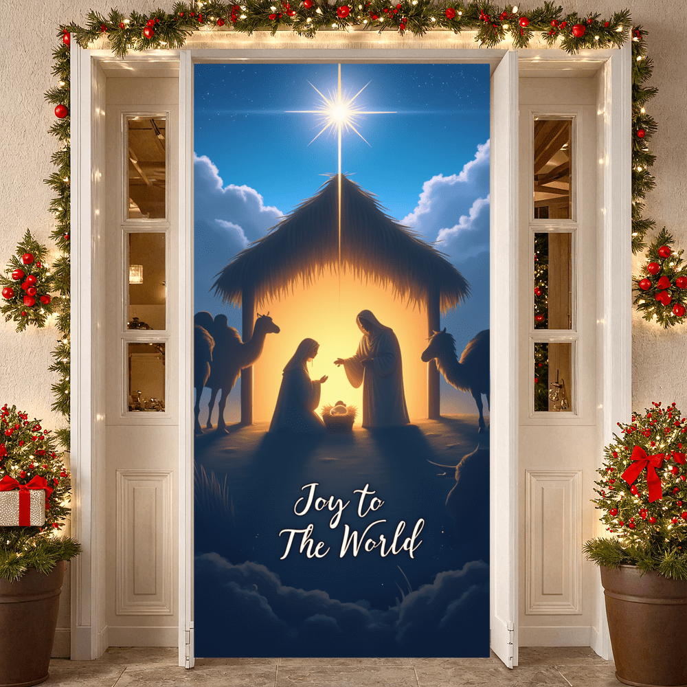 Decorative Design Nativity Scene Joy to the World Manger Scene Polyester Material Christmas Theme for Holiday Celebration Indoor Decoration Religious Event