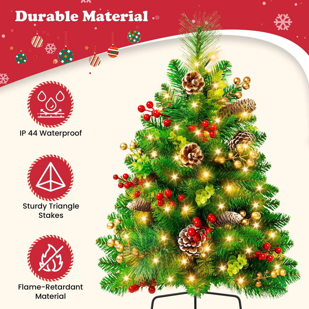 Yexmas 2PCS Small Outdoor Christmas Trees with LED Lights,30" Artificial Xmas Decora for Porch,Yard,Pathway,Garden,PVC