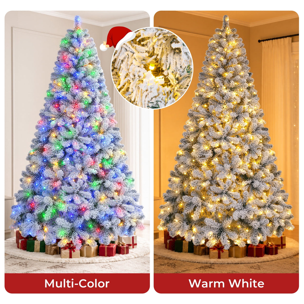 Firstness 6ft Pre-Lit Artificial Christmas Tree with 925 Branches,11 lighting Mode Snow Flocked Xmas Tree with Storage Bag