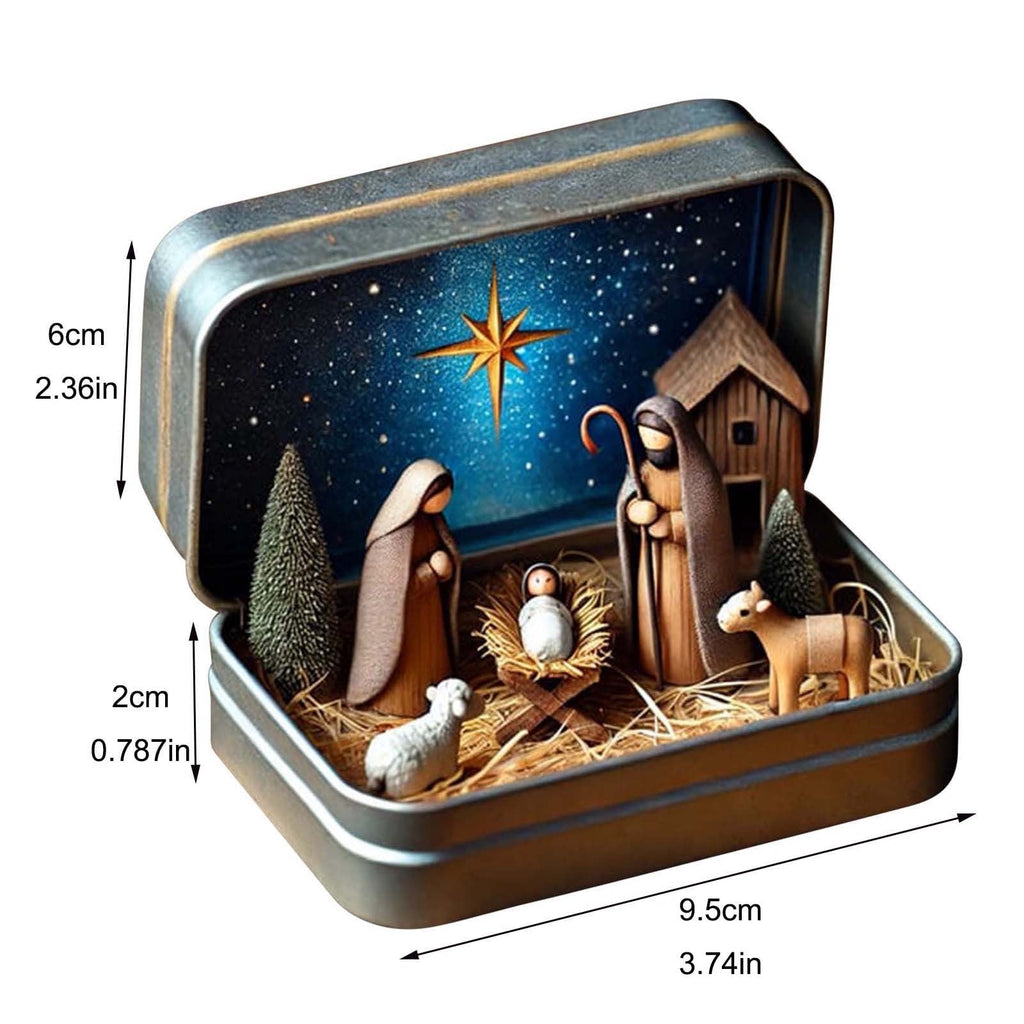 Mini Christmas Nativity Set In Tin Box Jesus Birth Scene Figurines Decoration for Tabletop Party Office Decor & Christian Holiday Gifts