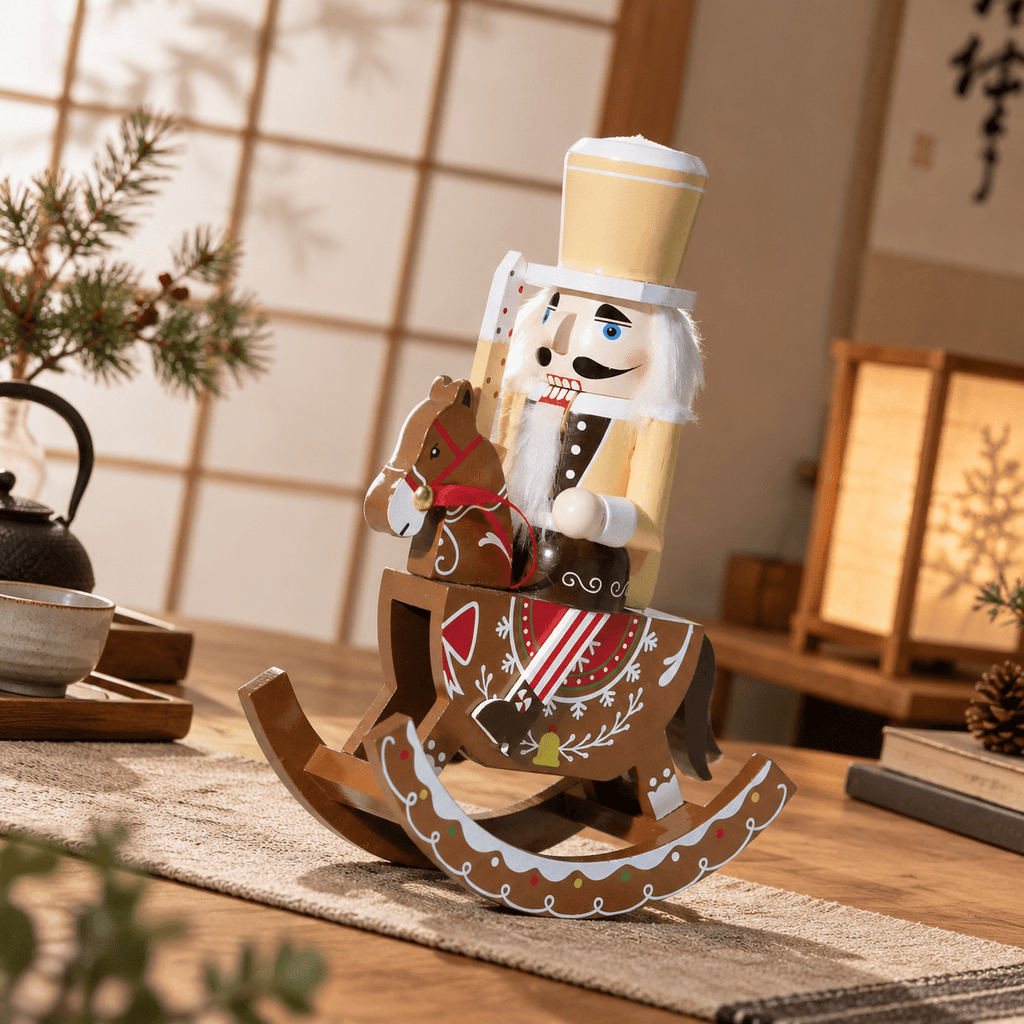 Gingerbread Wooden Nutcracker Rocking Horse Soldier Figurine Indoor Christmas Decor