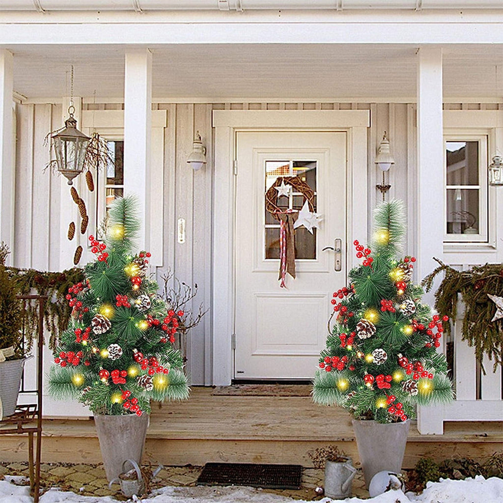 Solar Christmas Tree，Waterproof Christmas Tree Decorations for Porch, Outdoor Christmas Trees for Yard Garden Lawn Pathway with LED Lights, Red Berries, Xmas Ornaments