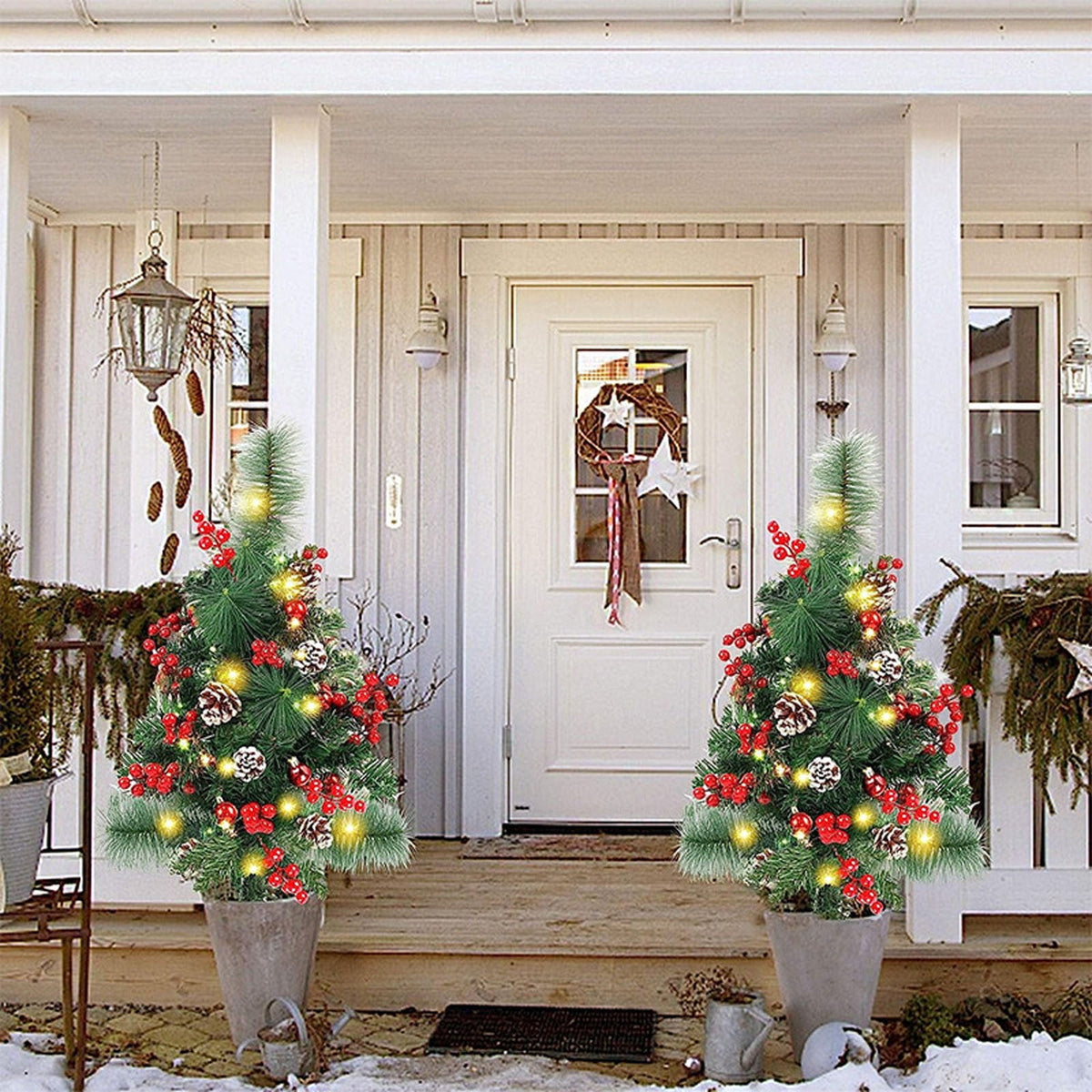 Solar Christmas Tree，Waterproof Christmas Tree Decorations for Porch, Outdoor Christmas Trees for Yard Garden Lawn Pathway with LED Lights, Red Berries, Xmas Ornaments