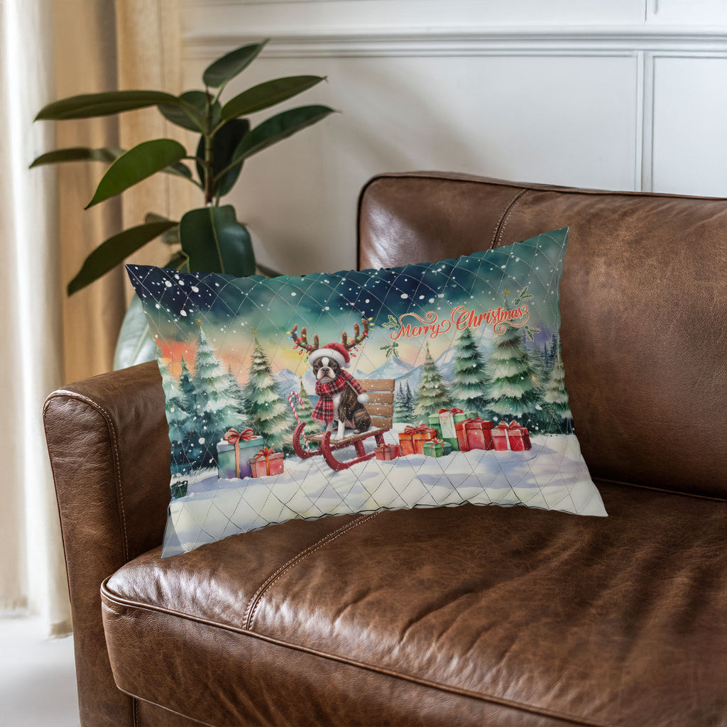 Merry Christmas Santa Reindeer Antlers French Bulldog Sleigh Xmas Winter Holiday Quilt Bedding Set Dog Lover Gifts 1 Blanket Bed Cover 2 Pillowcases - 00023