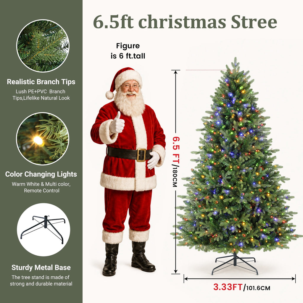 Lolsea 7ft Prelit PE Noble Fir Artificial Christmas Tree with Remote Control, Timer and Warm White & Multi-Color Lights