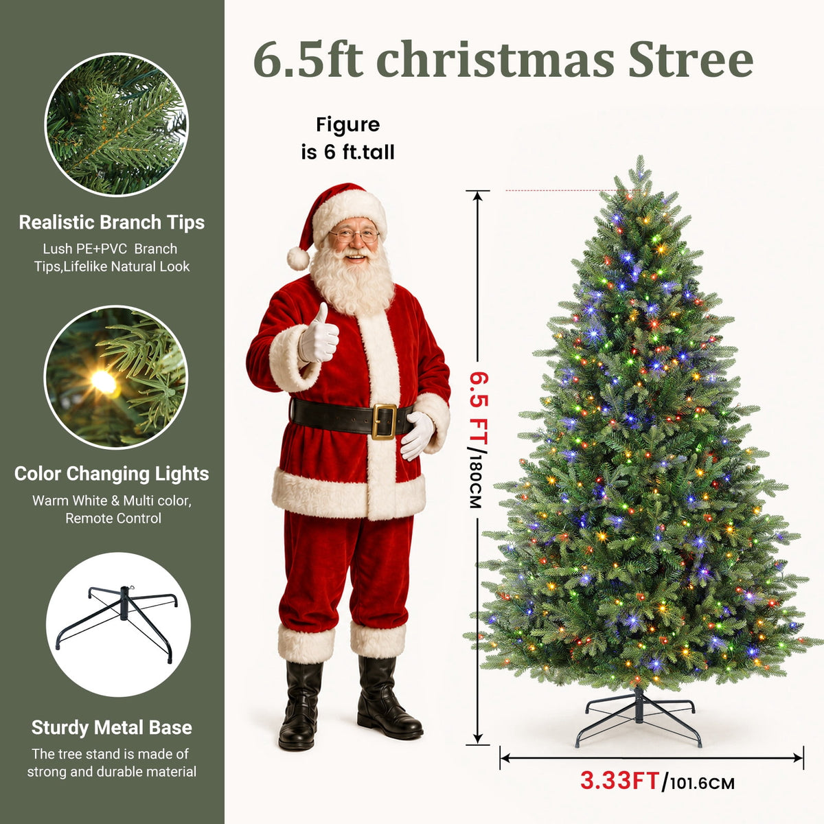 Lolsea 7ft Prelit PE Noble Fir Artificial Christmas Tree with Remote Control, Timer and Warm White & Multi-Color Lights