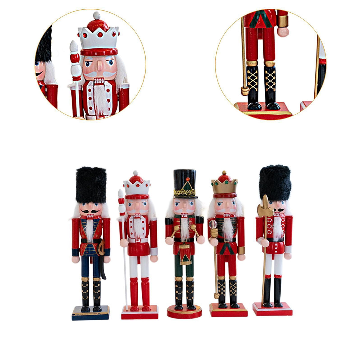 Tachiuwa 5 Pieces Nutcracker Figurines, Wooden Nutcracker Christmas Decor, Traditional Christmas Nutcracker for Festival Shelf