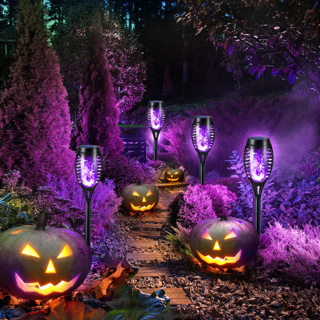 Toodour Outdoor Solar Lights, 6 Pack LED Solar Torch Lights with Flickering Flame, Waterproof Halloween Decoration for Patio Lawn Yard Pathway Garden