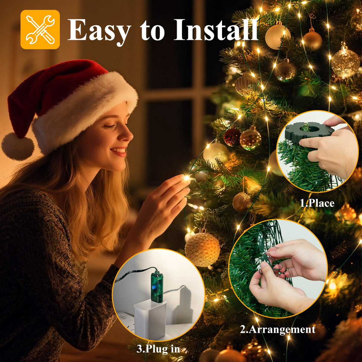 6.6FT 400 LED USB Christmas Tree Lights with Remote and Timer, Dimmable Waterproof Twinkle String Lights 8 Modes for 5-7FT Tree Indoor Outdoor, Warm White