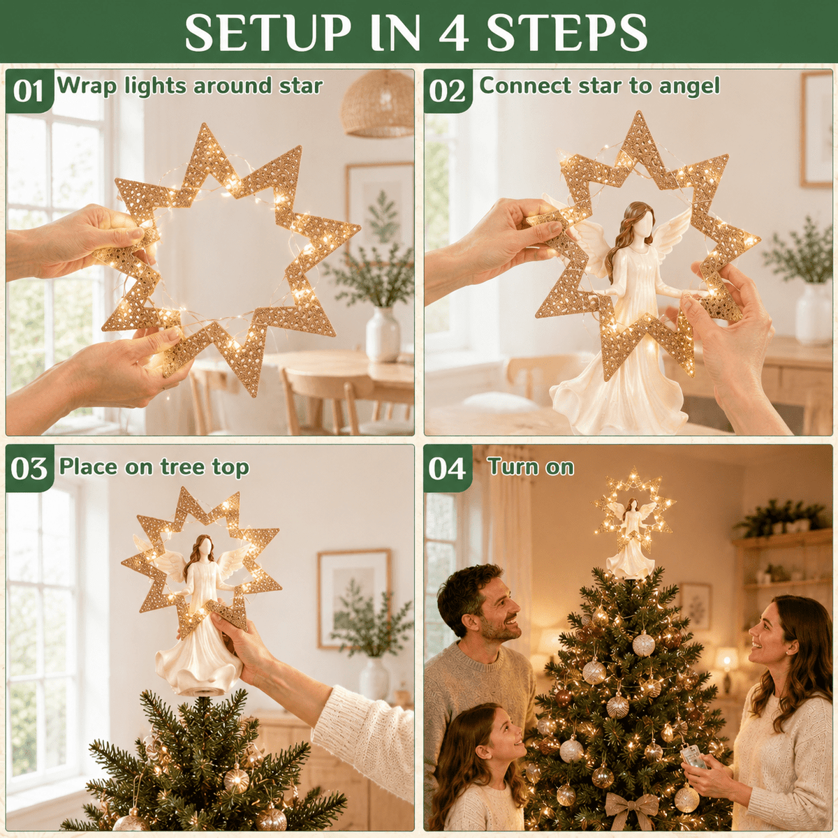 12-Inch Angel Christmas Tree Topper with LED Lights and 6-Hour Timer