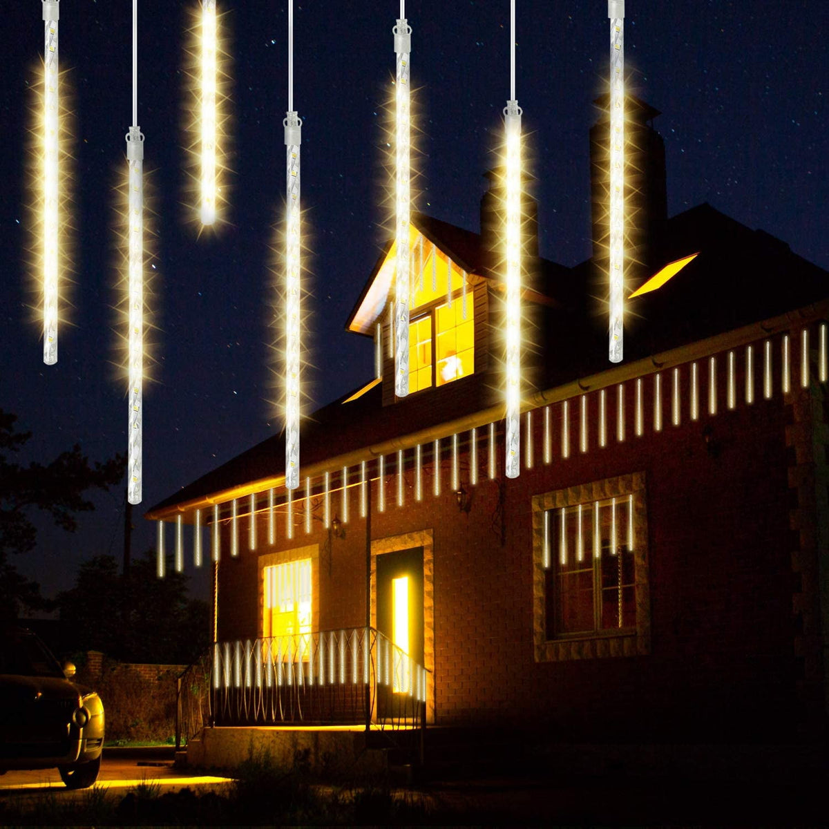 Rirool Meteor Shower Rain Lights, Valentine Lights 50cm 10 Tubes 540 LED Icicle Snow Falling Christmas Lights Outdoor Raindrop Lights, Xmas Wedding Party Tree Holiday Decoration, Blue