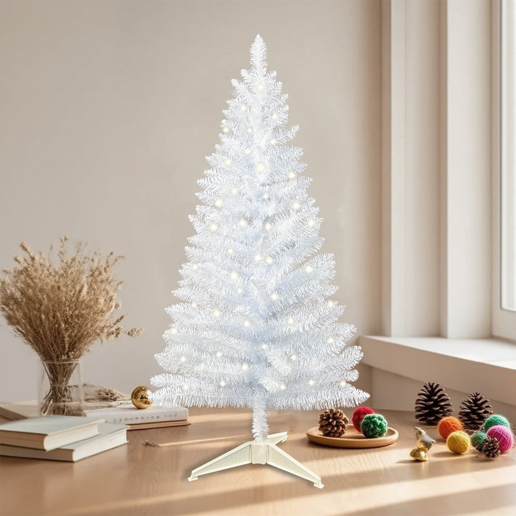 Bringstar 4FT Silver Artificial Christmas Tree with 50 String Lights, Mini Tinsel Tree, Not Pre-Lit, for Halloween & Holiday Home & Office Décor