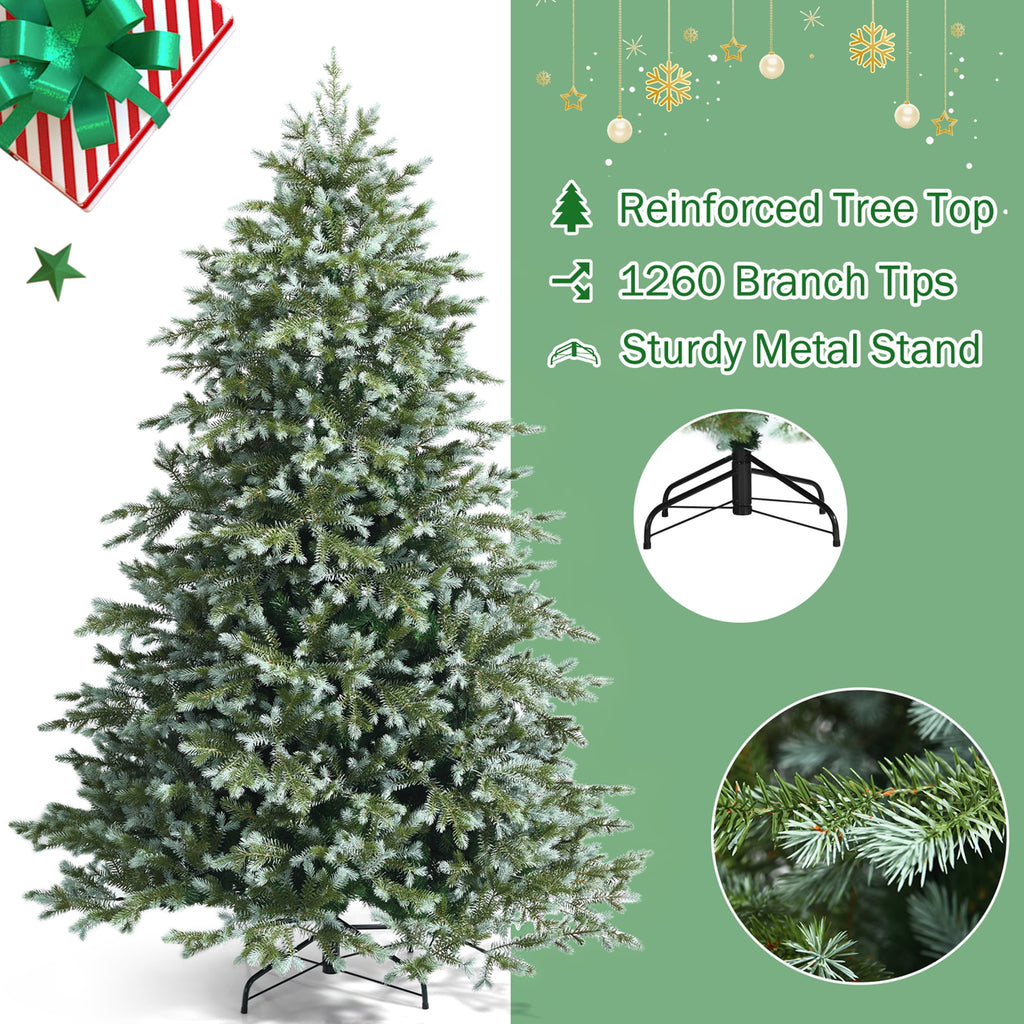 Gymax 7 Ft Artificial Christmas Tree Unlit Hinged Xmas Tree w/ Metal Stand