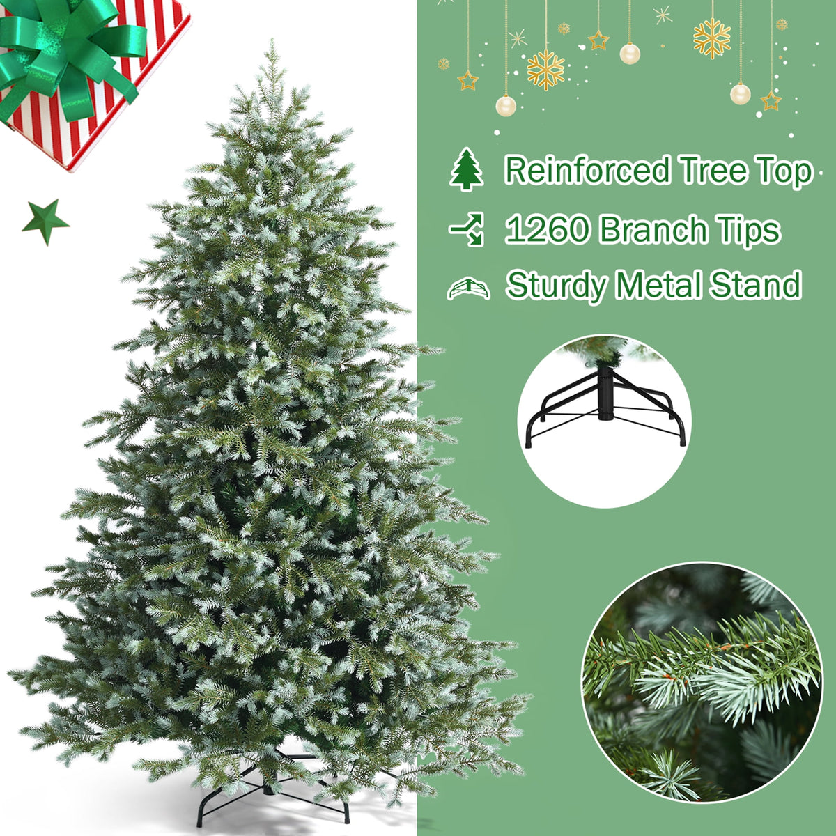 Gymax 7 Ft Artificial Christmas Tree Unlit Hinged Xmas Tree w/ Metal Stand