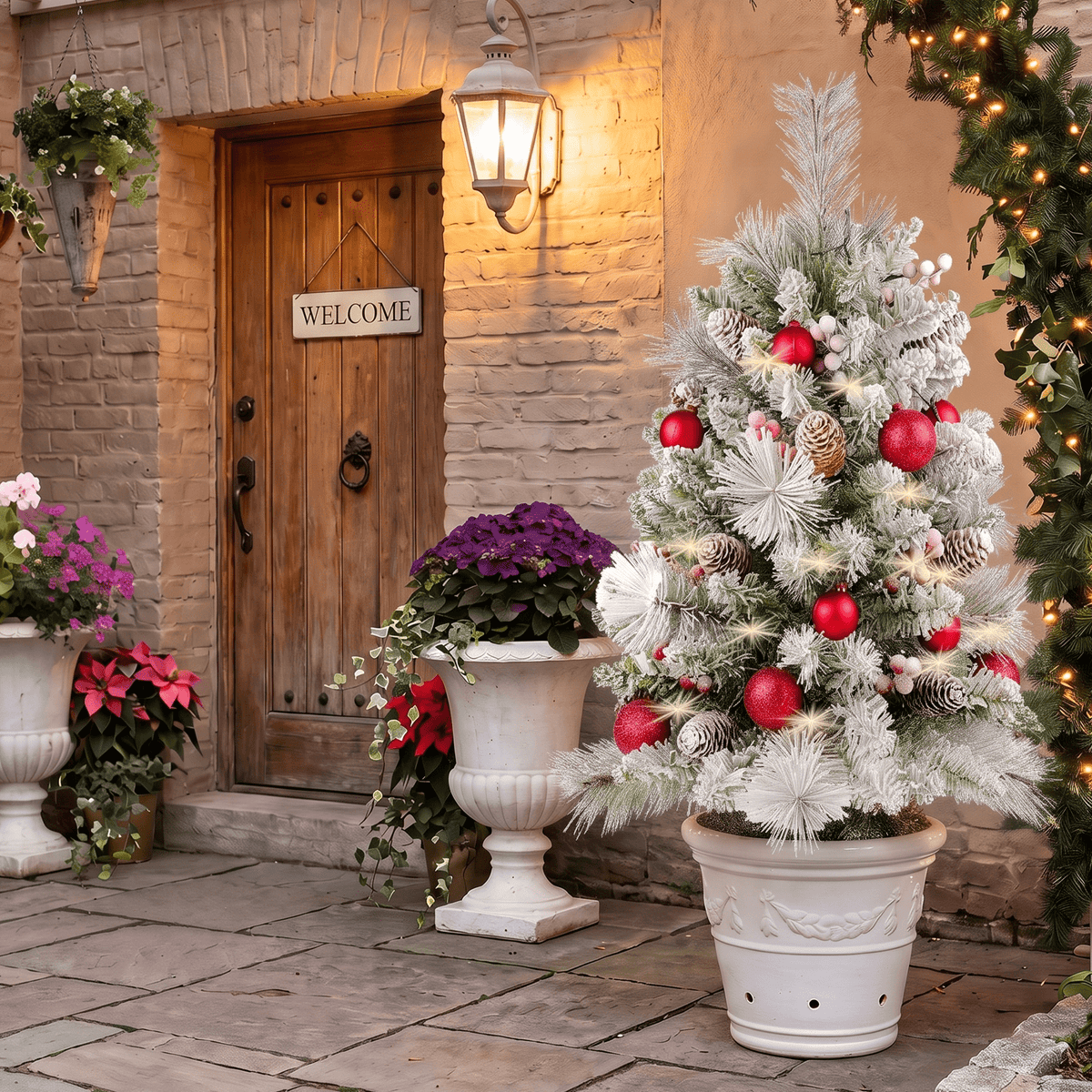 2 Pack 30 inch Prelit Outdoor Christmas Tree, Small Pre-Decorated Green Xmas Tree with Cones & Red Berries, 30 Warm Lights, Urn Filler Holiday Decor for Entrance Driveway, Yard, Garden