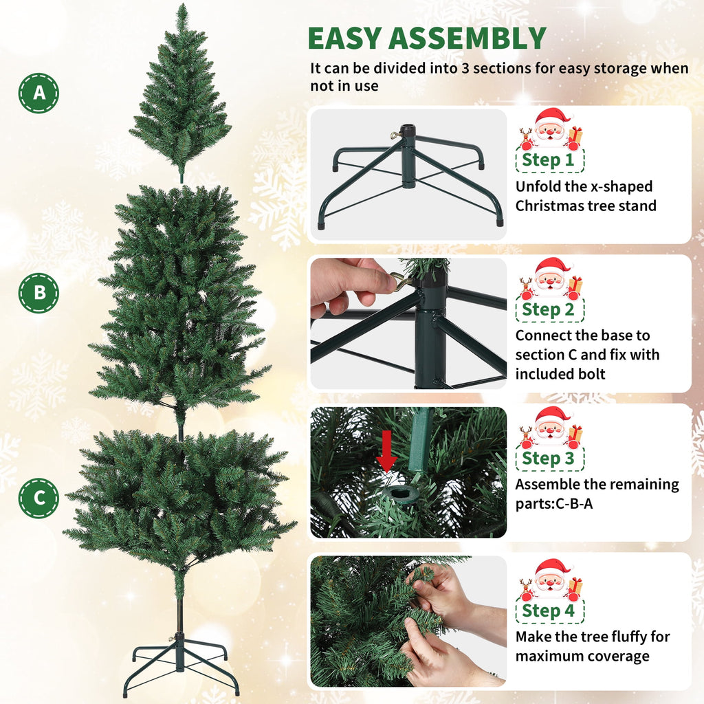 6ft/7.5ft/9ft Pencil Christmas Tree with LED Lights & Metal Stand, Pre-Lit Slim Artificial Holiday Trees,Christmas Decorations for Office,Home,Holiday