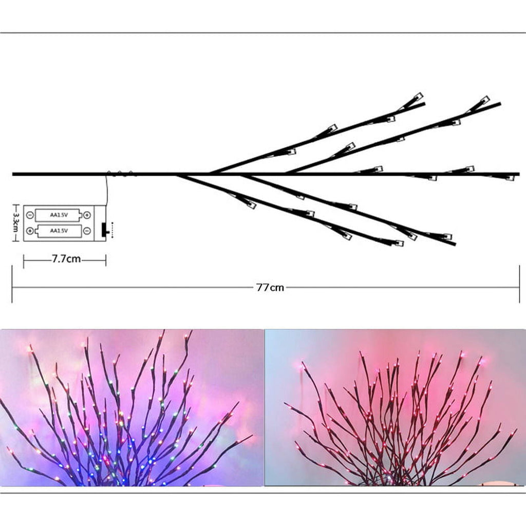 3 Pack Lighted Branches for Vases Plug in - Christmas DIY Twig Pathway Lights with 60 LED Bulbs, Artificial Tree Bendable Xmas Fairy Lights with Stakes(Vase NOT Included)