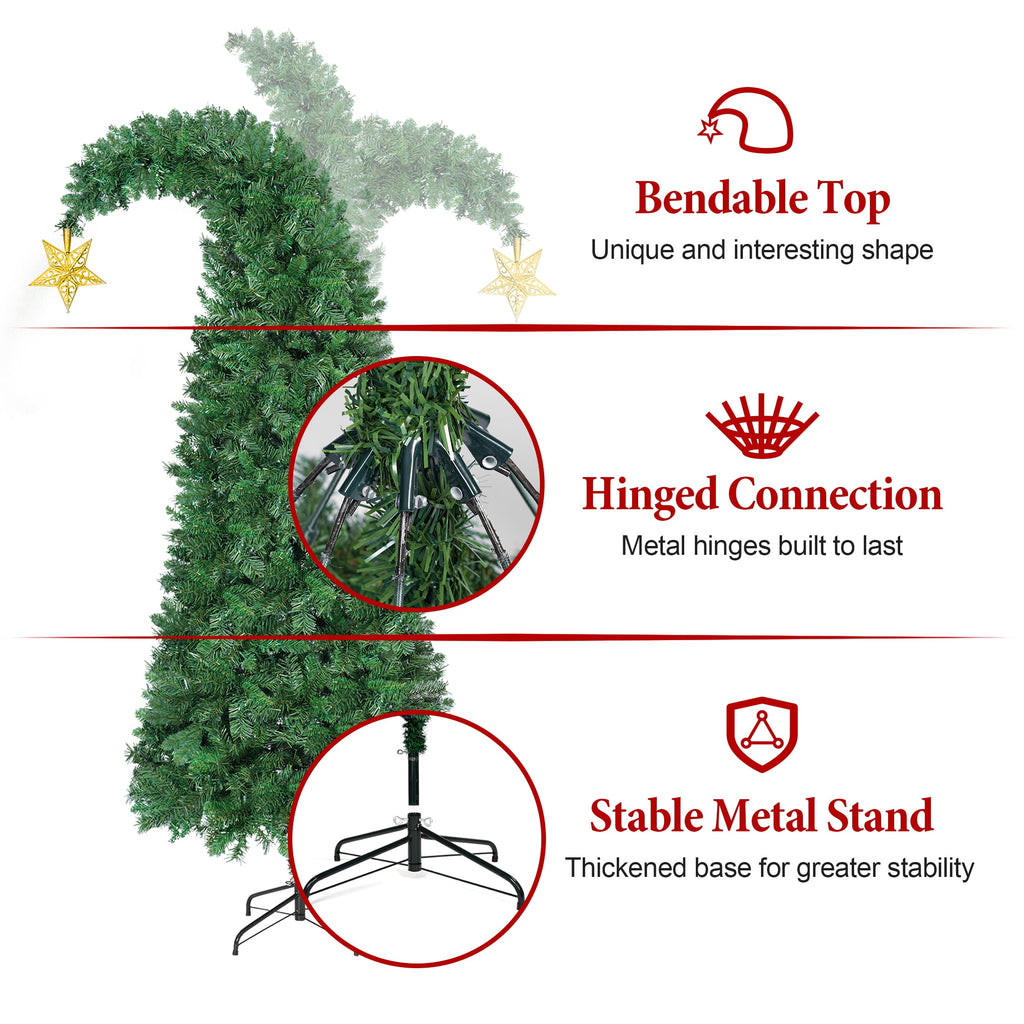 Firstness 7.5Ft Christmas Tree Crooked Neck, Prelit Artificial Xmas Tree with 400 Colorful Lights & 11 Modes, 1350 Branch Tips, Storage Bag, PVC Bendable Top Christmas Tree