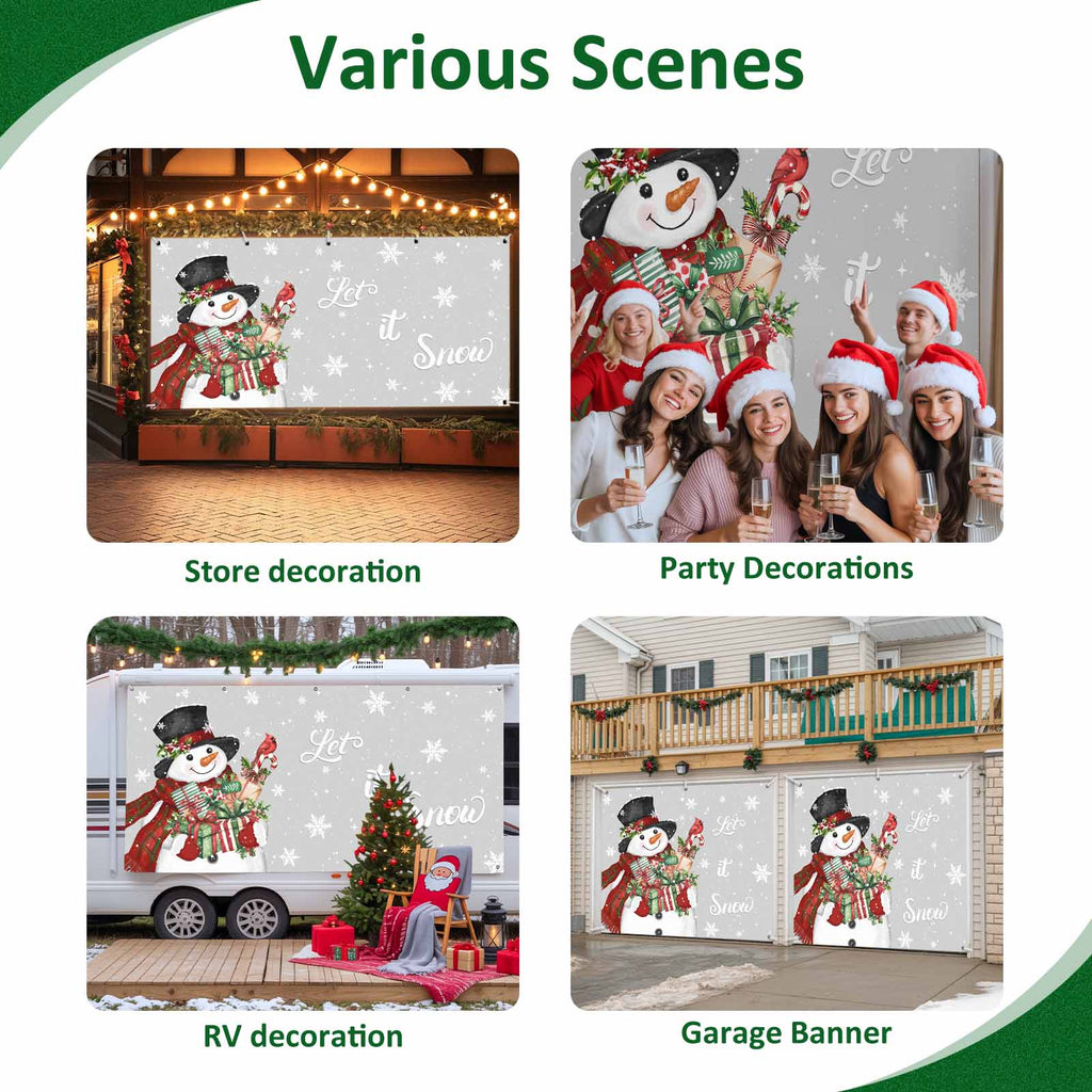 Fsddascl 7 x 16 Ft Christmas Garage Door Cover, Black Christmas Tree Large Garage Door Banner, Xmas Snowflake Green Golden Hanging Garage Mural Background for Indoor Outdoor Xmas Party Supplies