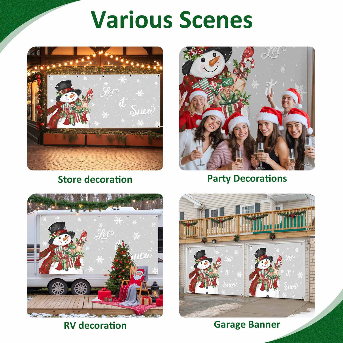 Fsddascl 7 x 16 Ft Christmas Garage Door Cover, Black Christmas Tree Large Garage Door Banner, Xmas Snowflake Green Golden Hanging Garage Mural Background for Indoor Outdoor Xmas Party Supplies