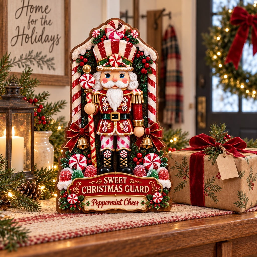 Sweet Christmas Guard Tabletop Decor With Peppermint Nutcracker