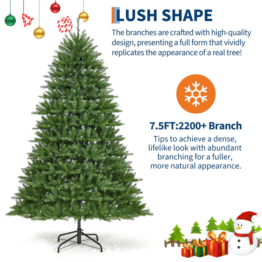 JoanKaren 7.5' Pre-Lit Green Artificial Christmas Tree,Metal Stand Full Xmas Tree with 600 Multicolor Lights
