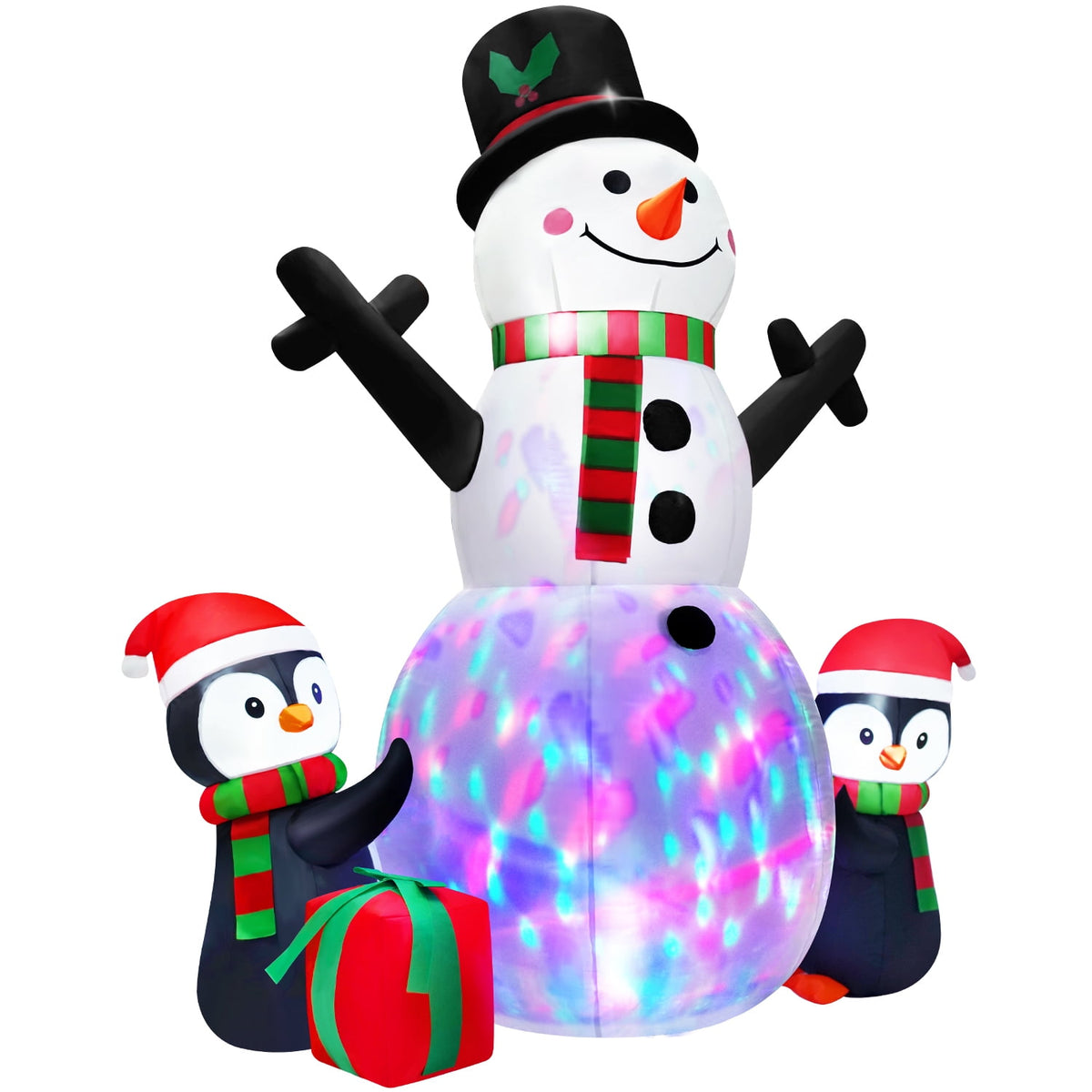 Yexmas 6FT Christmas Snowman Inflatables,Outdoor Snowman Decor with Penguins & Gift Boxes,Xmas Blow Up Yard Inflatables for Party Indoor Garden Lawn Decor