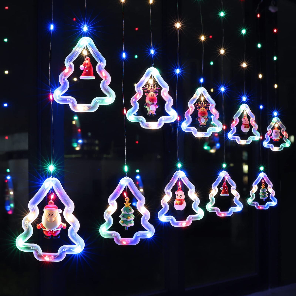 WILLED Christmas String Lights, 120 LED Window Curtain Lights with Christmas Ornaments, 9.8ft USB Powered Warm White Waterproof Fairy Lights Indoor Outdoor for Xmas Tree Patio Garden Party Home Decor