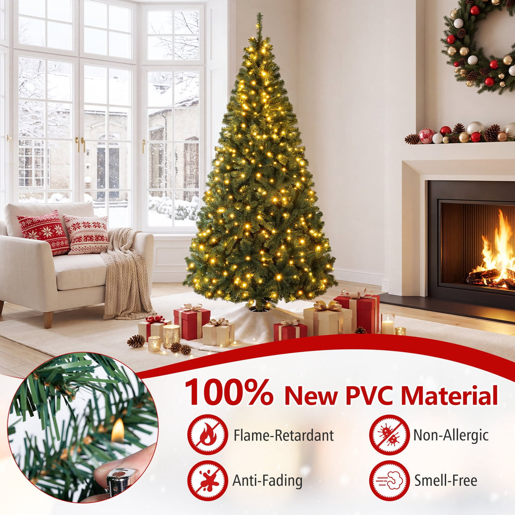 Costway 8Ft Pre-Lit Artificial Christmas Tree Hinged 750 LED Lights