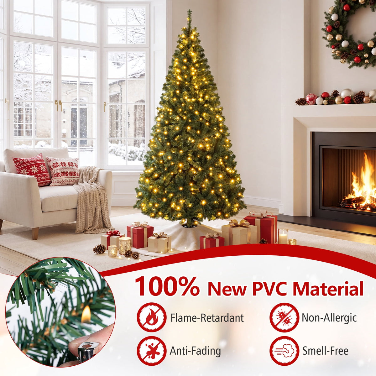 Costway 8Ft Pre-Lit Artificial Christmas Tree Hinged 750 LED Lights