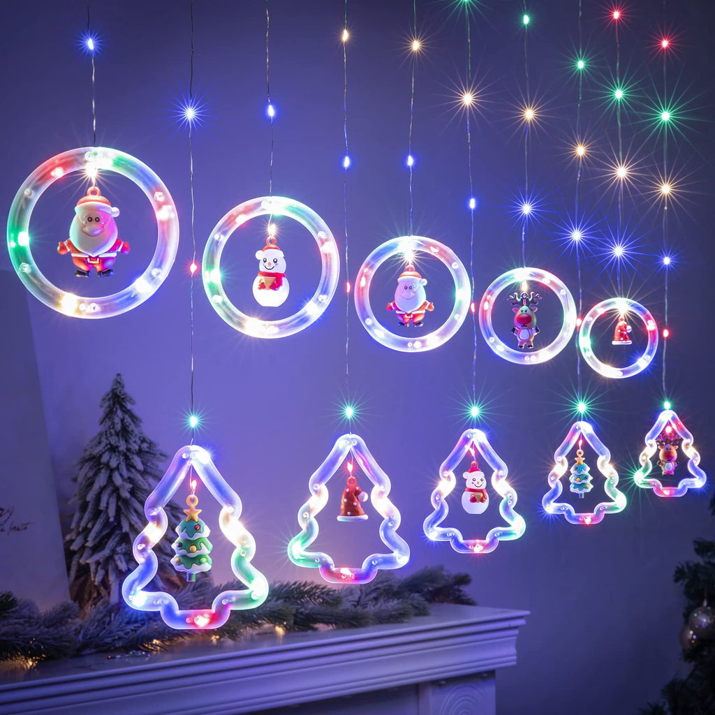 WILLED Christmas String Lights, 120 LED Window Curtain Lights with Christmas Ornaments, 9.8ft USB Powered Warm White Waterproof Fairy Lights Indoor Outdoor for Xmas Tree Patio Garden Party Home Decor