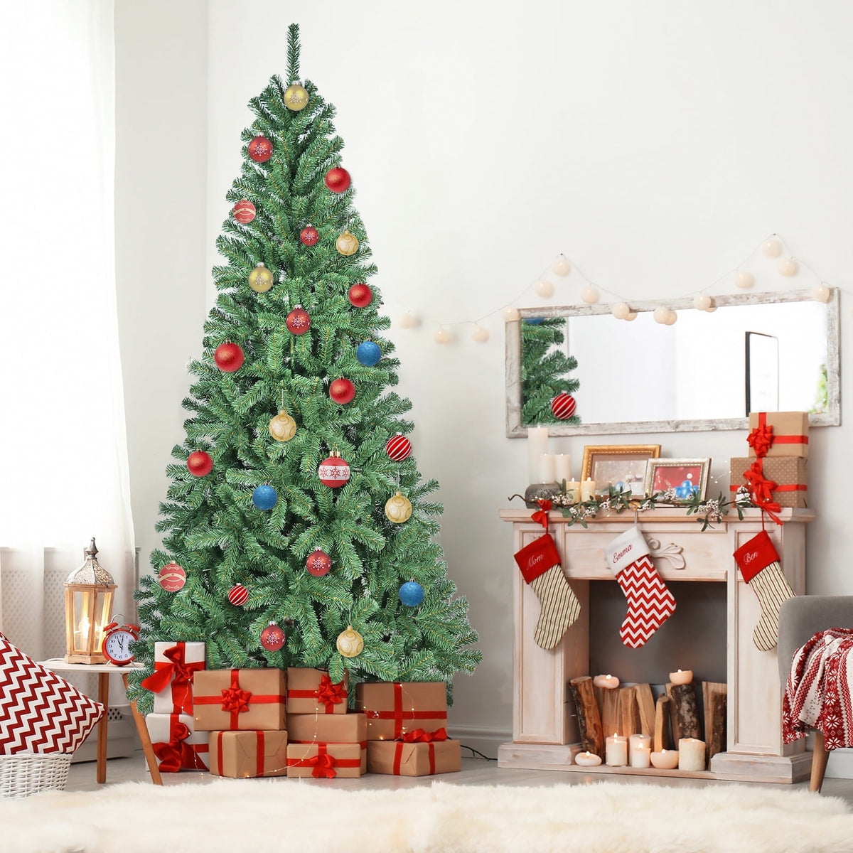 Bringstar 7FT Unlit Artificial Christmas Tree, Green Xmas Tree with 774 Tips and Folding Metal Stand, for Indoor Holiday Decoration