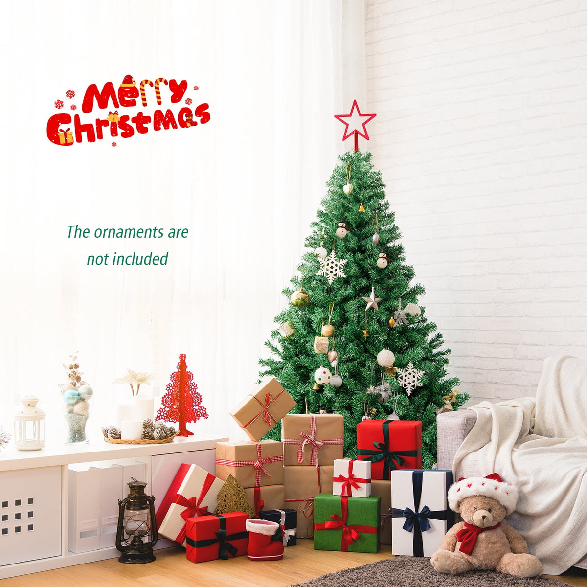 Costway 9FT PVC Christmas Tree 2132 Tips Hinged Solid Metal Legs