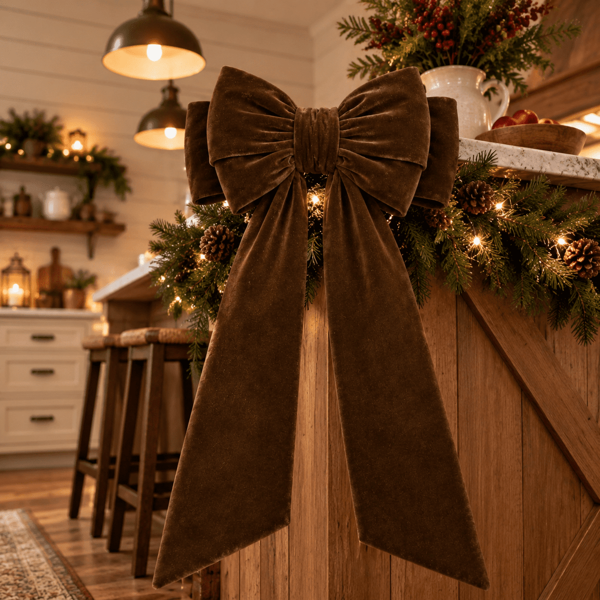 Brown Oversized Christmas Tree Topper Bow with Long Ribbon Tails