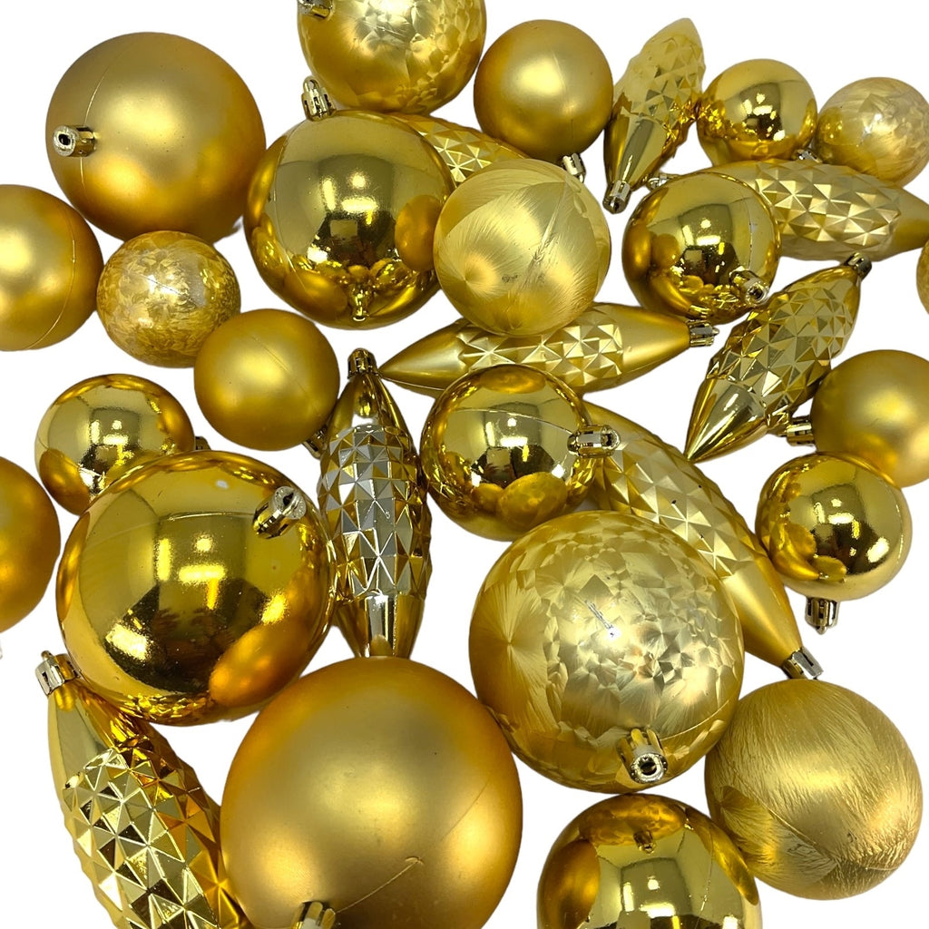 31 Piece Shiny and Matte Gold Christmas Ball and Cylinder Ornaments 5 Inch