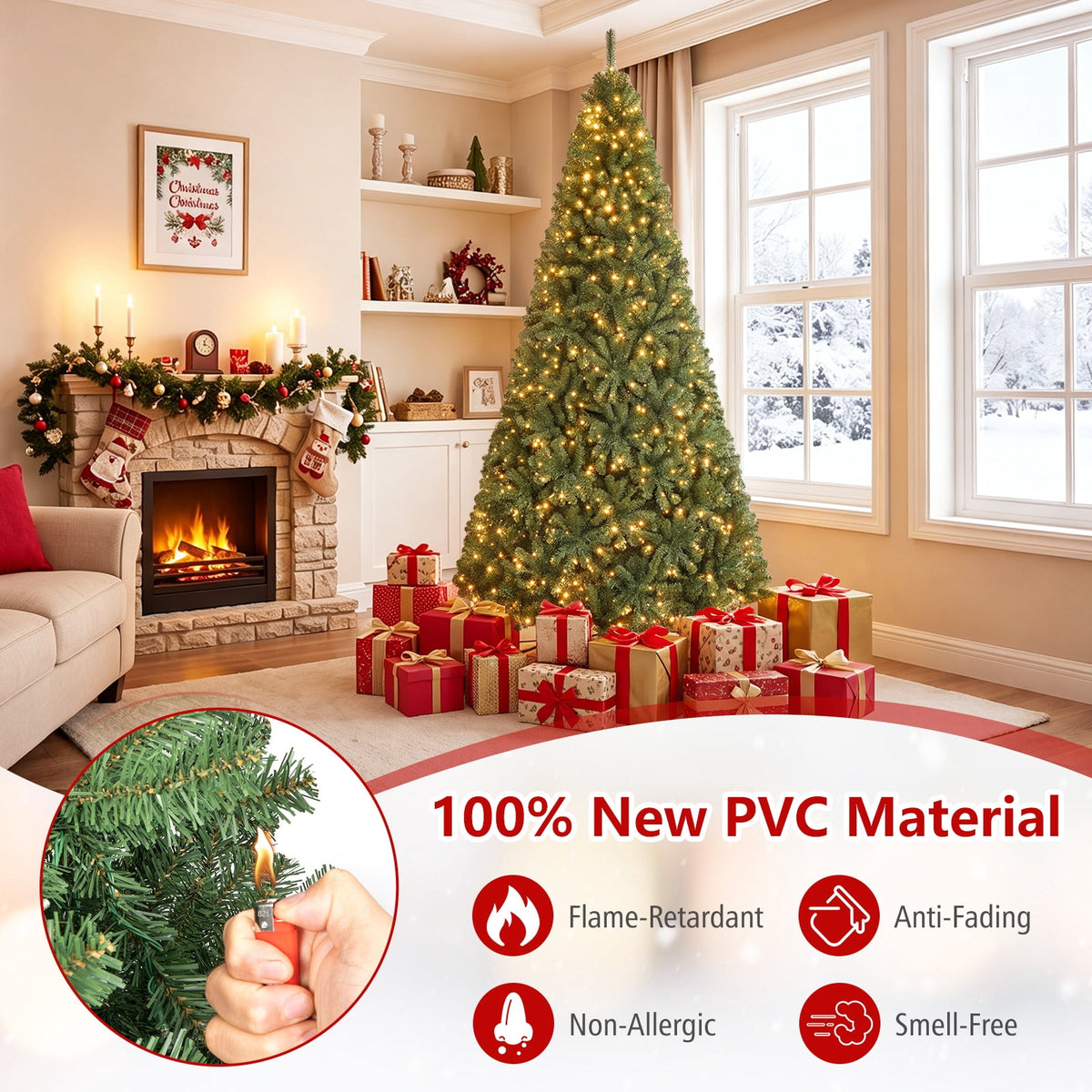 Costway 4 FT Pre-Lit Artificial Christmas Tree with 296 Dense Branch Tips, 100 LED Lights
