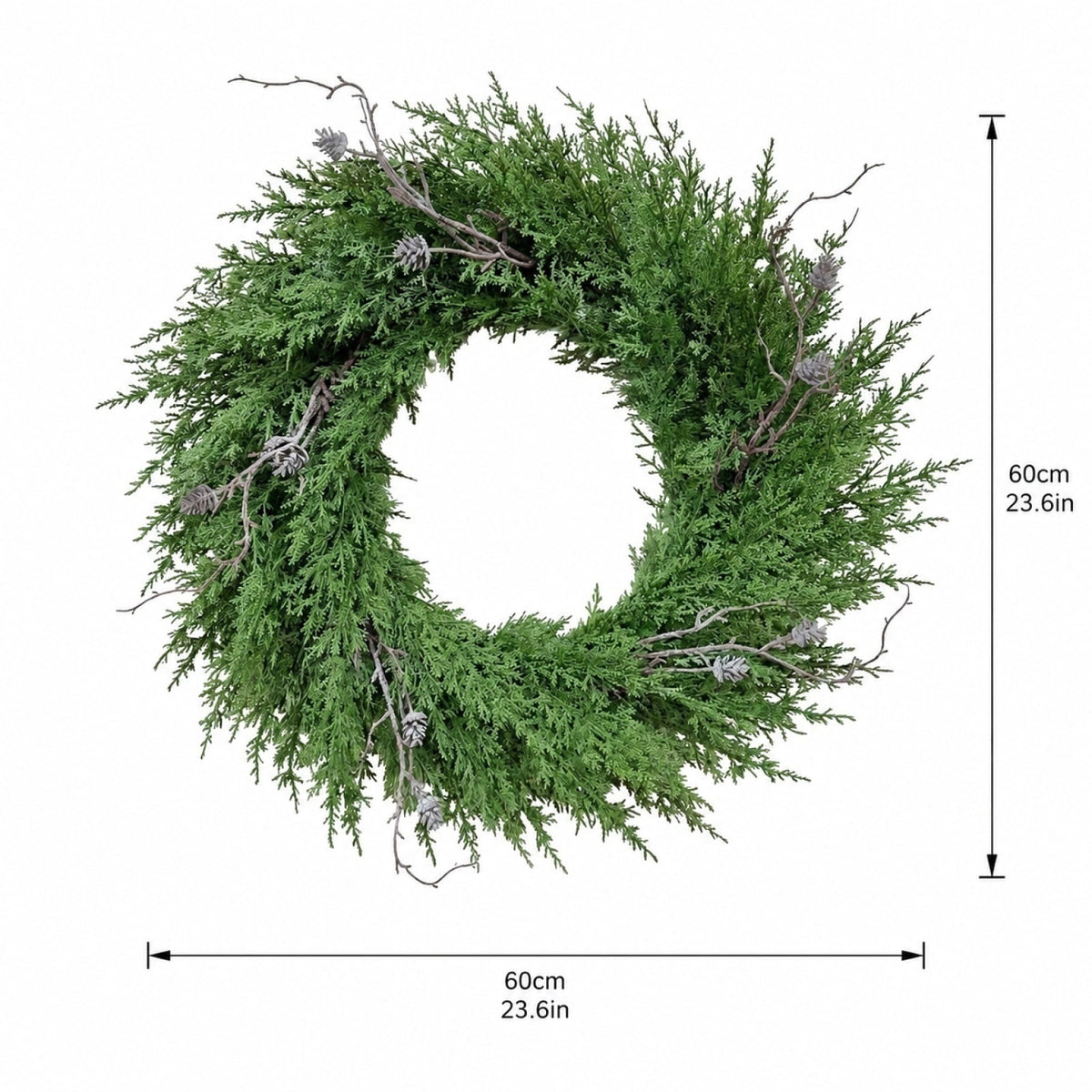 THOPBPRK Artificial Cedar Half Wreath for Front Door Christmas Decorations DIY Holiday with Bow Winter Hanging Ornament for Wall Window Home Decor, 23.6" A