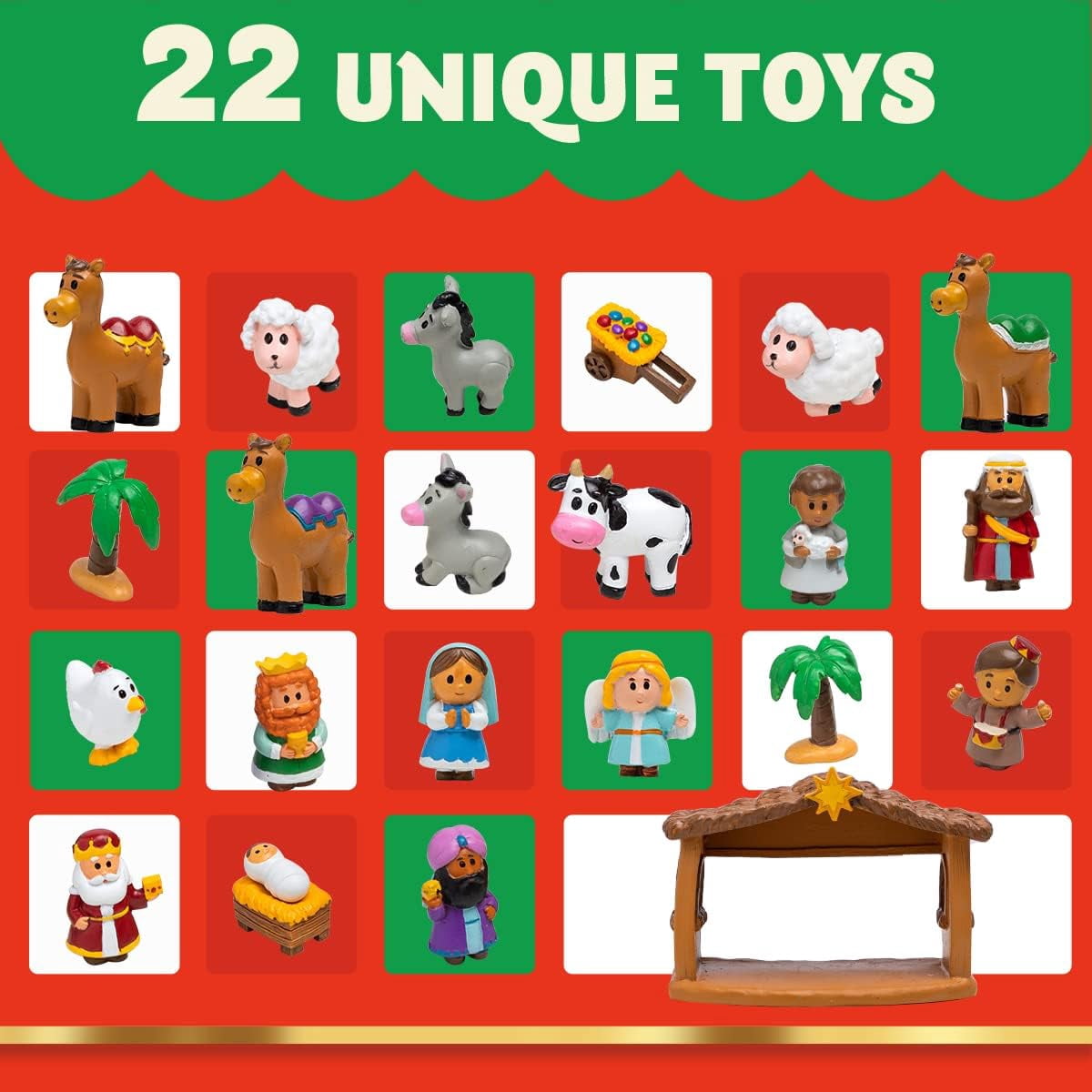 Joyfy Christmas Advent Calendar 2026 Nativity Figurine Set,Christmas Countdown Nativity Scene Set for Kids Boys Girls,24 PCS Nativity Advent Calendar