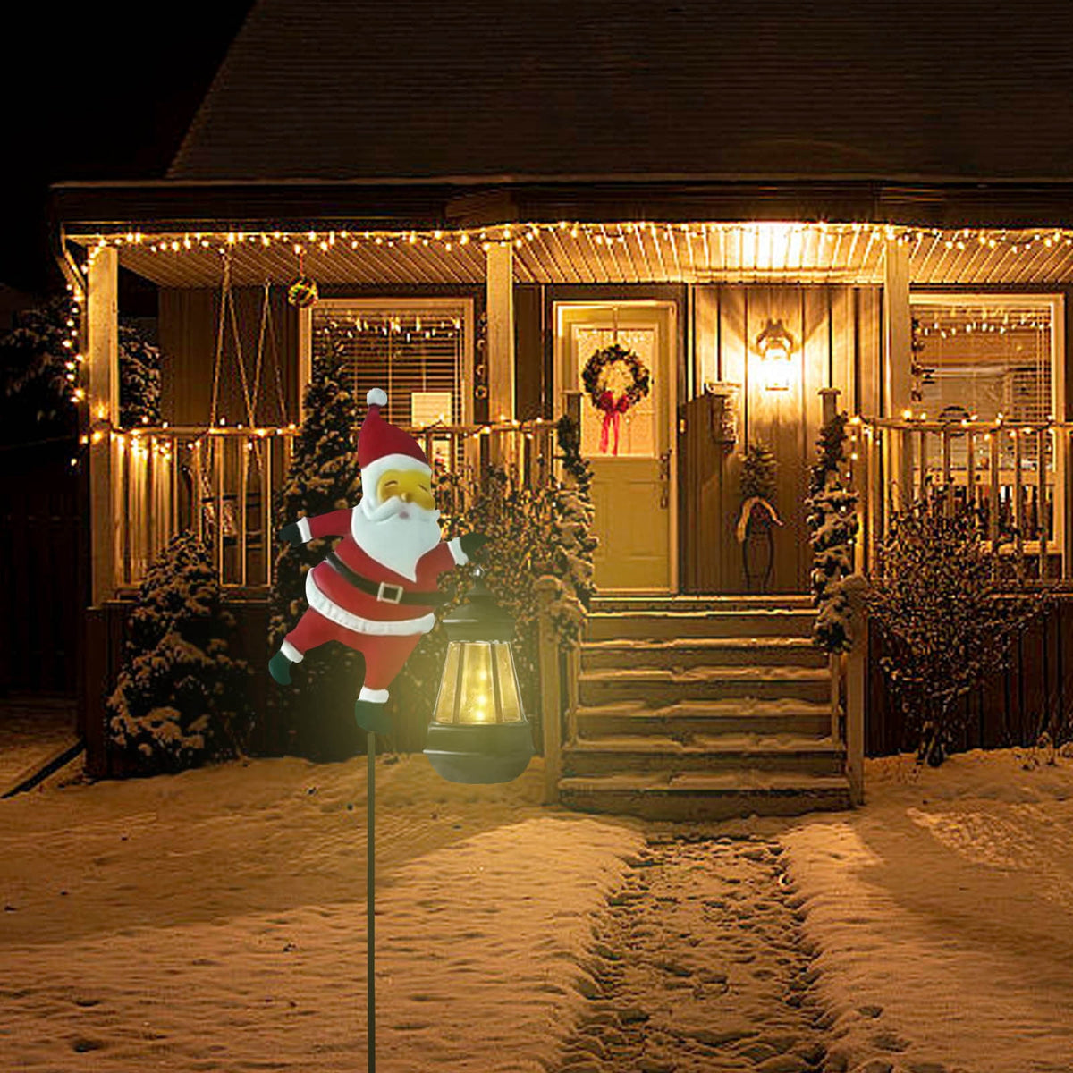 DAMAI Solar Garden Light in The Shape of Santa Claus, IP65 Christmas Solar Kettle Lights with LED Light, Vintage Waterproof Outdoor Lantern Xmas Yard Decor Lamp for Pathway Patio