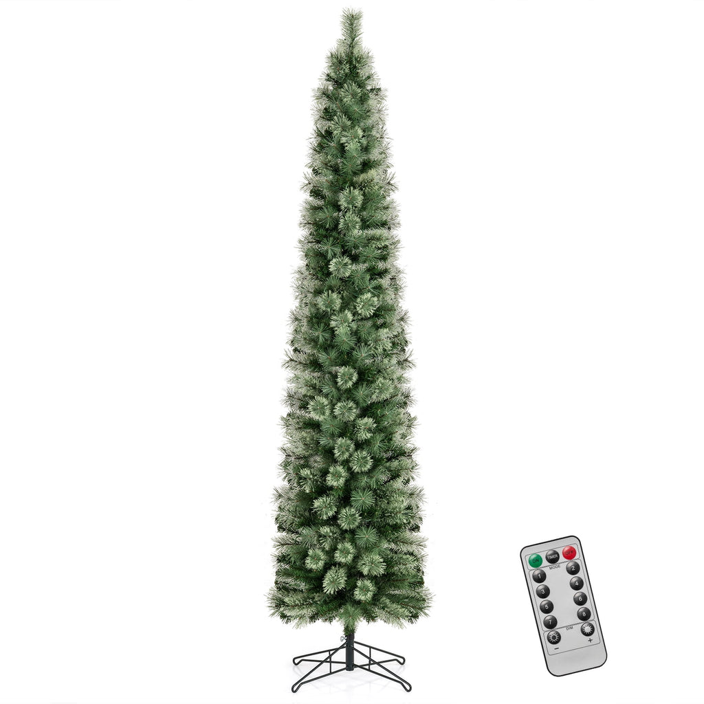 Costway 7 FT Pre-Lit Pencil Artificial Christmas Tree with 150 LED Warm White Lights,8 Modes