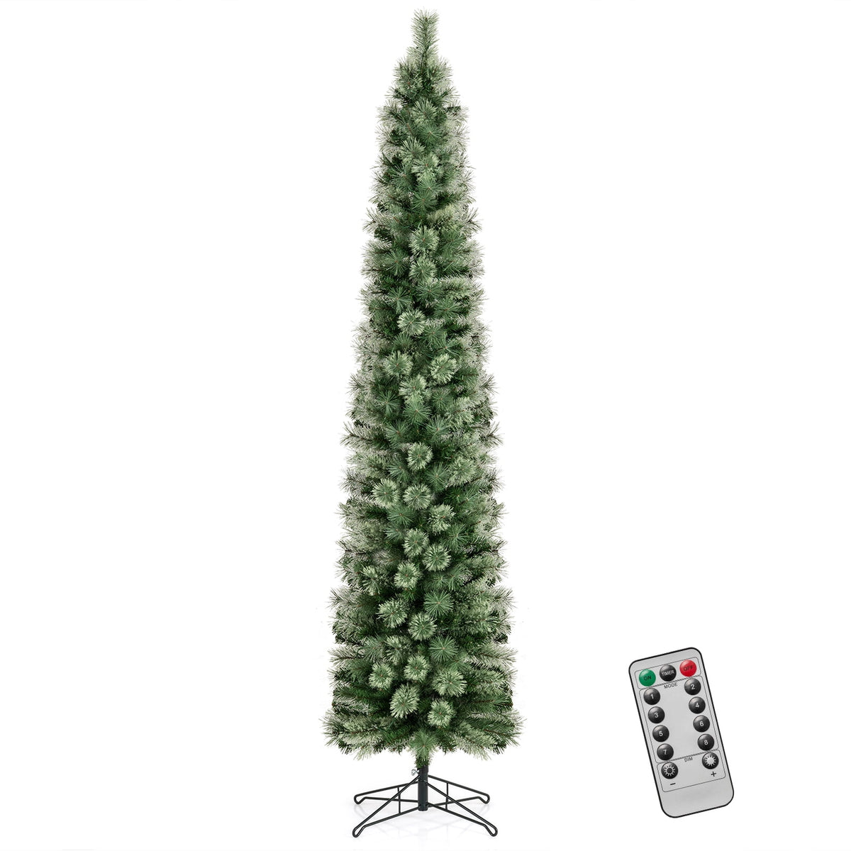 Costway 7 FT Pre-Lit Pencil Artificial Christmas Tree with 150 LED Warm White Lights,8 Modes