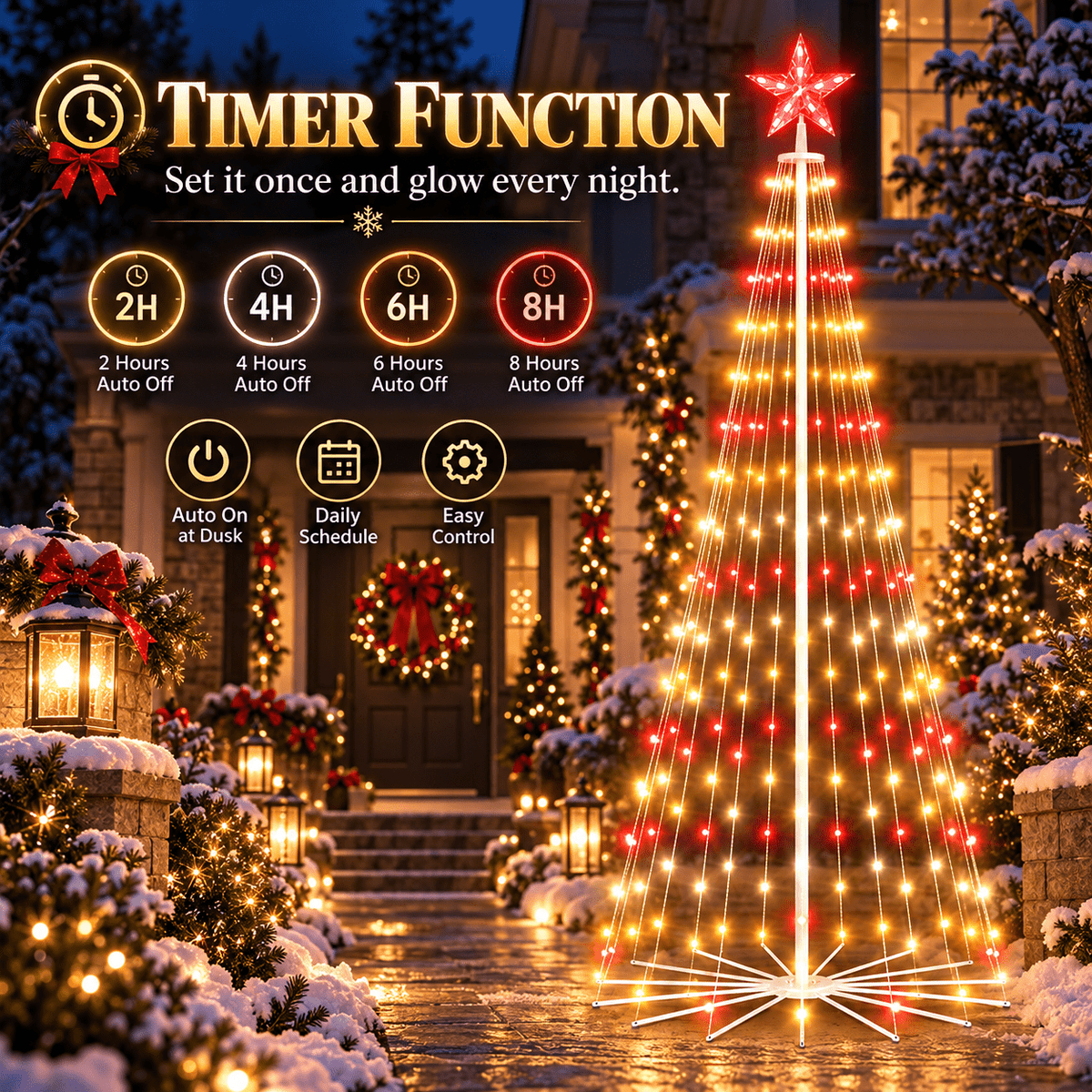 8FT 236 LED Christmas Cone Tree Smart Light with 58 Modes DIY Timer Remote Dimmable Artificial Christmas Tree for Porch Yard Patio Indoor Outdoor Xmas Holiday Decor