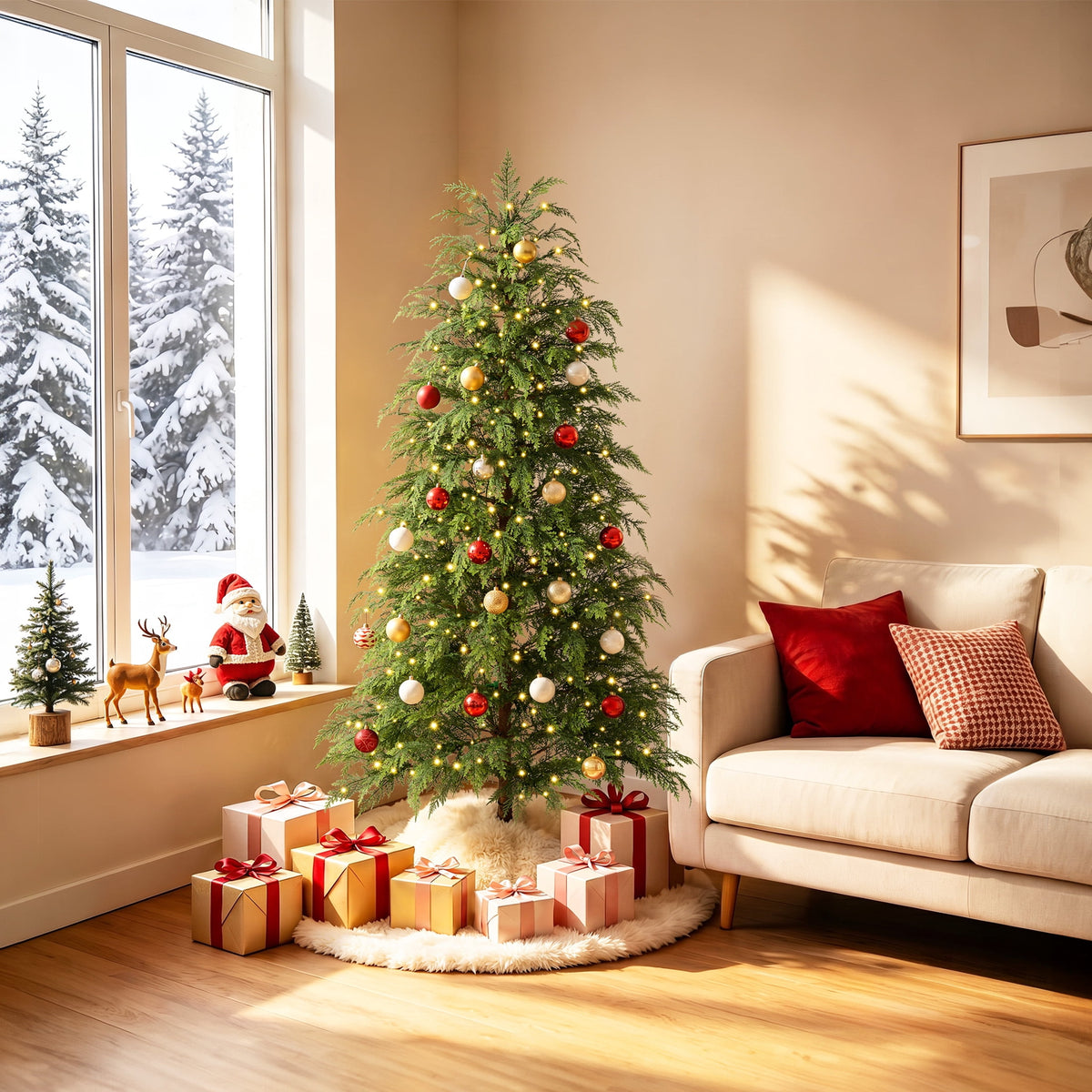 DR.Planzen 24" Pre-Lit Green Cypress Artificial Christmas Tree with 30 Warm White LED Lights, Mini Tabletop Xmas Tree in Woven Basket Base, Indoor Holiday Decoration
